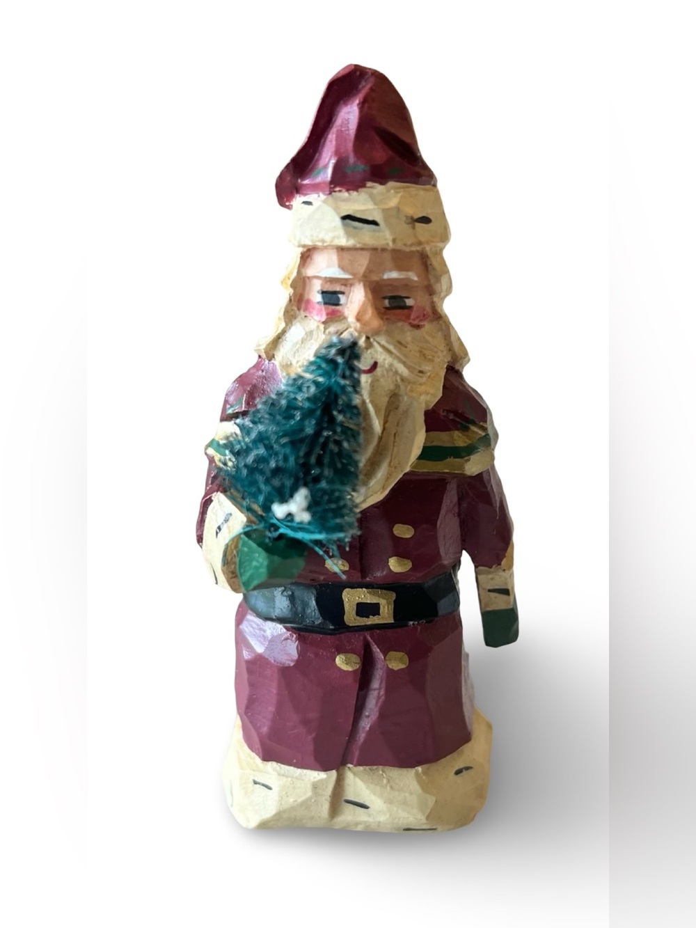 Vintage Folk Art Primitive Santa Figurine 3.5”